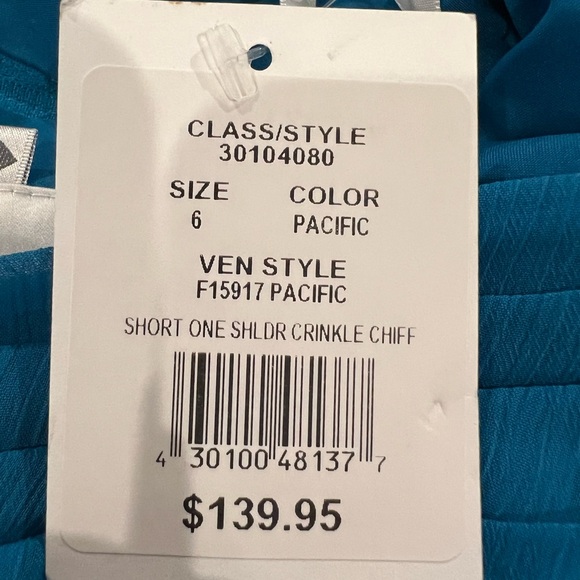 Davids Bridal Short One Shoulder Dress Pacific Blue. - Picture 3 of 7